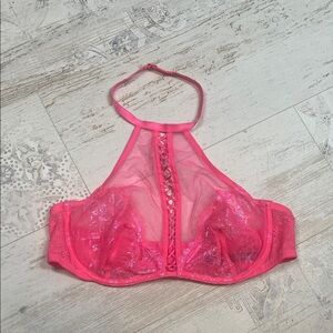 Victorias Secret Very Sexy Hot Pink Lace Mesh High Neck Bralette Large